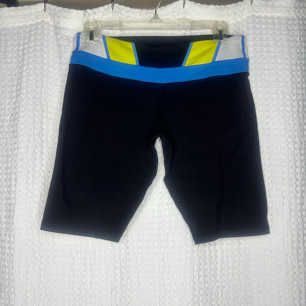 Women's Lululemon Reversible Black Blue Yellow Athletic Yoga Bike Shorts